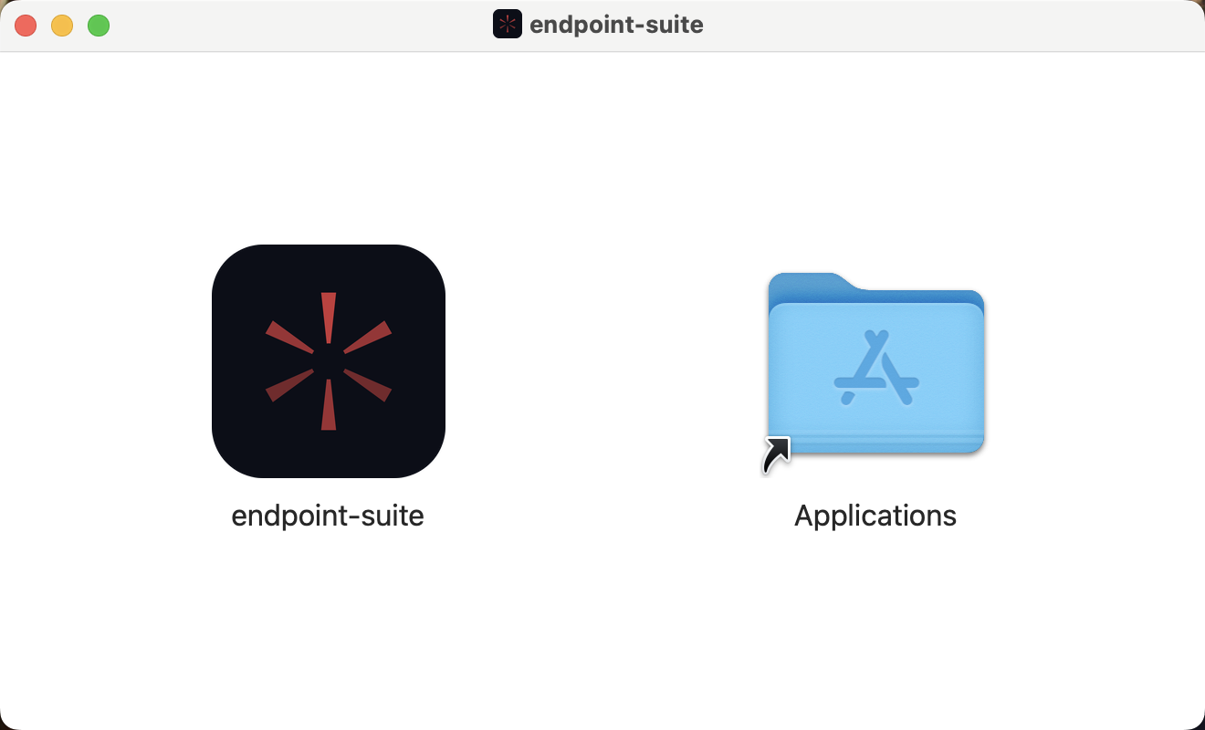 The disk image opens on the one instruction that matters: drag the app into Applications. Run from the image instead and macOS executes it from a translocated read-only path, where it cannot keep its device key.