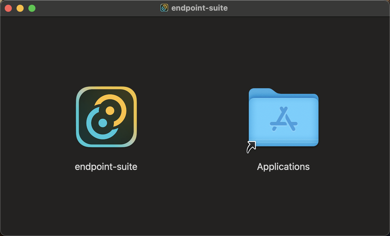 The disk image opens on the one instruction that matters: drag the app into Applications. Run from the image instead and macOS executes it from a translocated read-only path, where it cannot keep its device key.