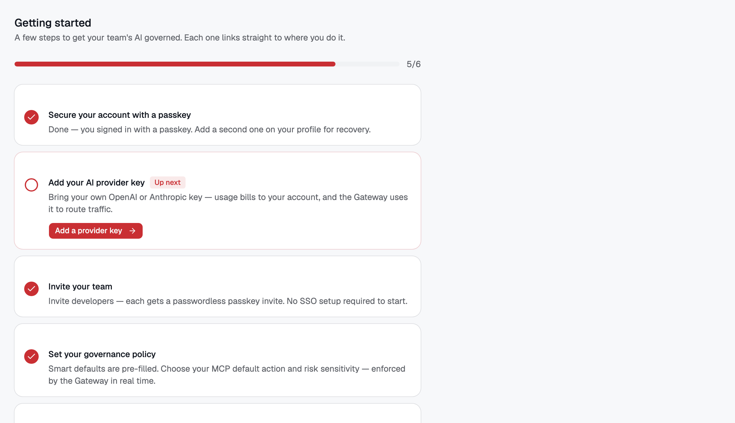 The Getting Started checklist. Each step knows whether you have finished it, from real data rather than a box you tick.